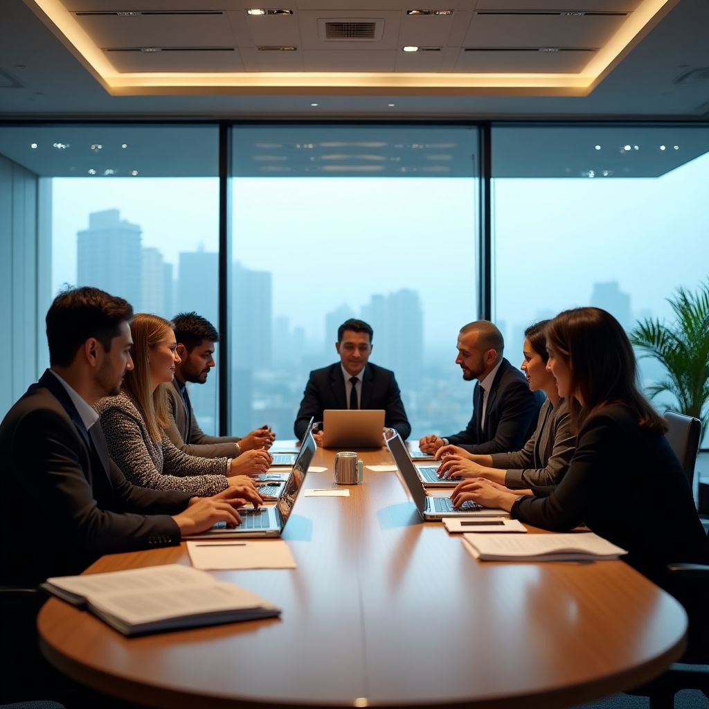 Equipo completo en reunión estratégica